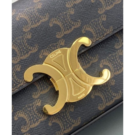 Replica Celine Chain Shoulder Bag Triomphe In Triomphe Canvas Coffee
