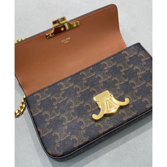 Replica Celine Chain Shoulder Bag Triomphe In Triomphe Canvas Coffee