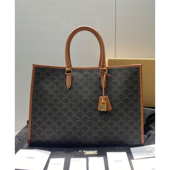 Replica Celine Horizontal Cabas In Triomphe Canvas And Calfskin Coffee