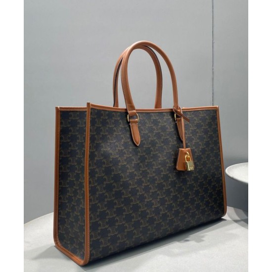 Replica Celine Horizontal Cabas In Triomphe Canvas And Calfskin Coffee