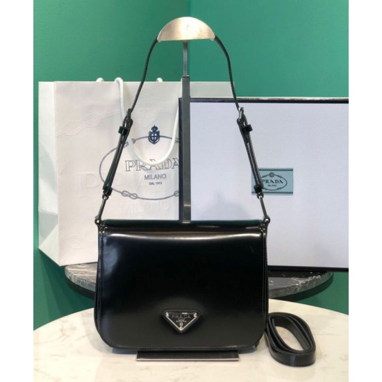 Replica Prada Brushed leather shoulder bag 1BD308 Black