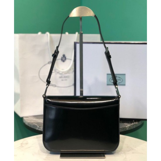 Replica Prada Brushed leather shoulder bag 1BD308 Black