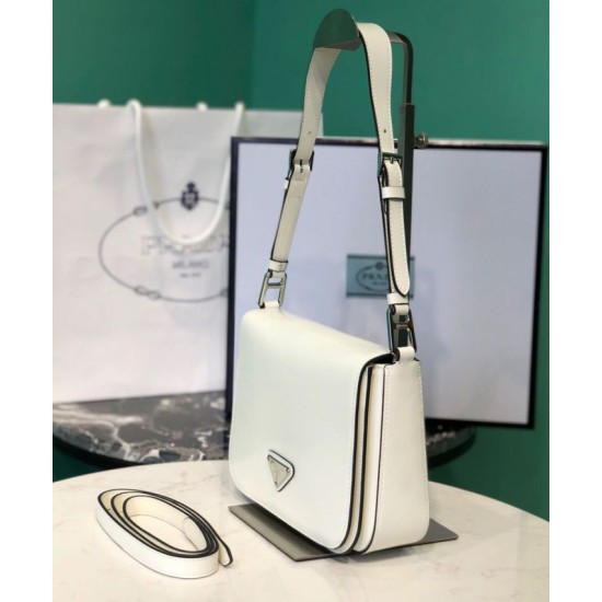 Fake Prada Brushed leather shoulder bag 1BD308 White Replica