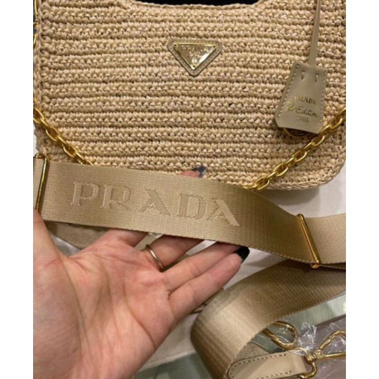 Fake Prada Re-Edition 2005 Raffia Bag 1BH204 Apricot Replica