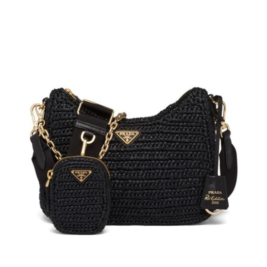Replica Prada Re-Edition 2005 Raffia Bag 1BH204 Black