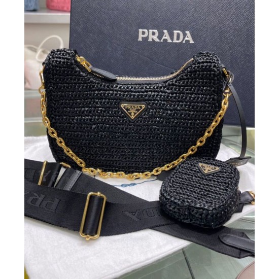 Replica Prada Re-Edition 2005 Raffia Bag 1BH204 Black