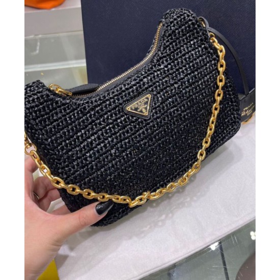 Replica Prada Re-Edition 2005 Raffia Bag 1BH204 Black