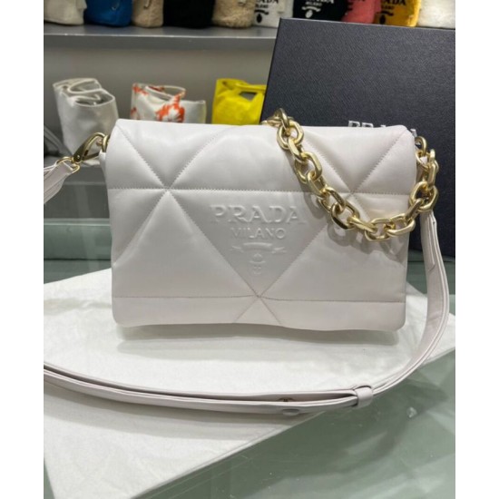 Replica Prada Padded Nappa Leather Shoulder Bag 1BD306 White