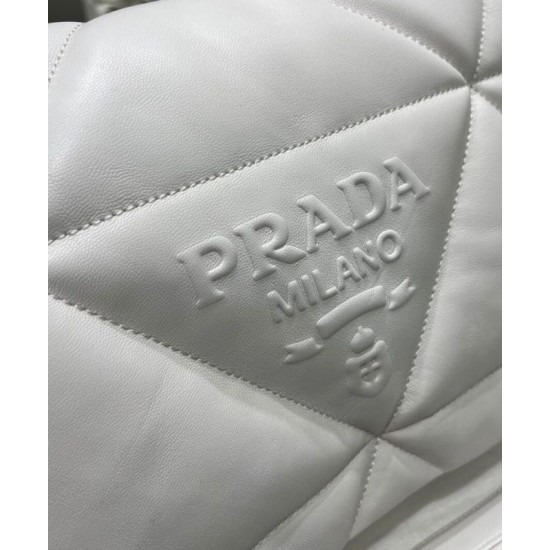 Replica Prada Padded Nappa Leather Shoulder Bag 1BD306 White