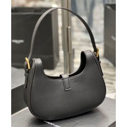 Replica YSL Saint Laurent Le Fermoir Hobo Bag In Shiny Leather Black