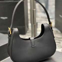 Replica YSL Saint Laurent Le Fermoir Hobo Bag In Shiny Leather Black
