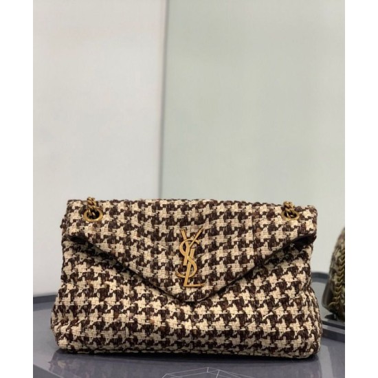 Replica YSL Saint Laurent Puffer Small Checkered Tweed And Lambskin Handbag Cream