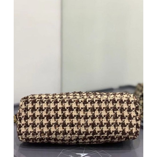Replica YSL Saint Laurent Puffer Small Checkered Tweed And Lambskin Handbag Cream