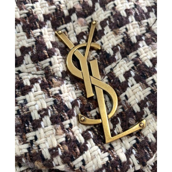 Replica YSL Saint Laurent Puffer Small Checkered Tweed And Lambskin Handbag Cream