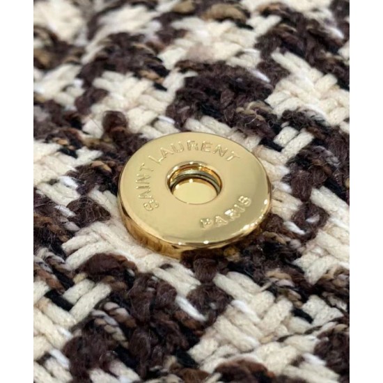 Replica YSL Saint Laurent Puffer Small Checkered Tweed And Lambskin Handbag Cream