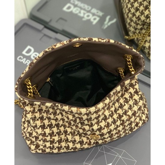 Replica YSL Saint Laurent Puffer Small Checkered Tweed And Lambskin Handbag Cream