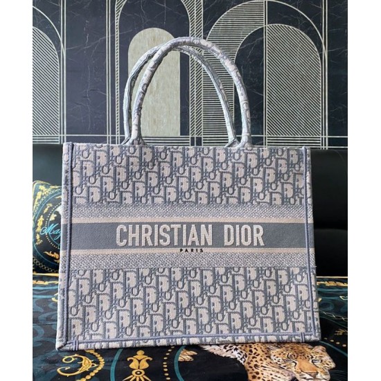 Fake Christian Dior Small Book Tote With Dior Oblique Embroidery Gray Replica