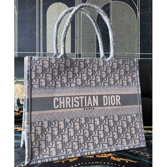 Fake Christian Dior Small Book Tote With Dior Oblique Embroidery Gray Replica