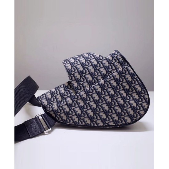 Fake Christian Dior Oblique Jacquard And Alex Foxton Print Saddle Bag Dark Blue Replica