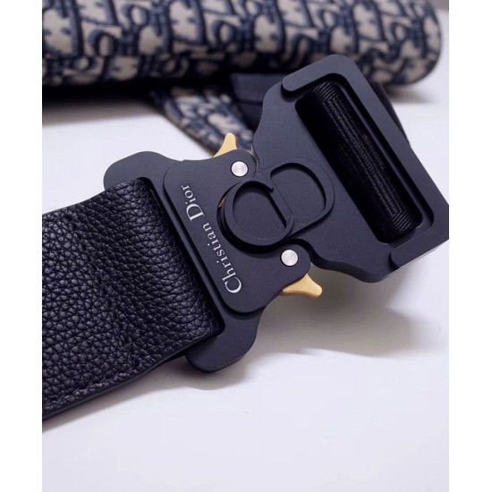 Fake Christian Dior Oblique Jacquard And Alex Foxton Print Saddle Bag Dark Blue Replica