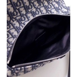 Fake Christian Dior Oblique Jacquard And Alex Foxton Print Saddle Bag Dark Blue Replica