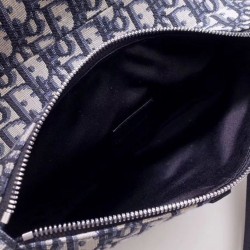 Fake Christian Dior Oblique Jacquard And Alex Foxton Print Saddle Bag Dark Blue Replica