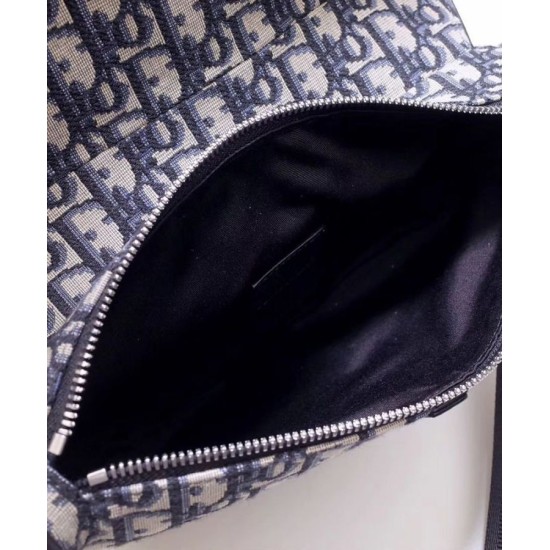 Fake Christian Dior Oblique Jacquard And Alex Foxton Print Saddle Bag Dark Blue Replica