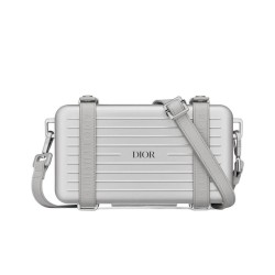 Fake Christian Dior And Rimowa Aluminum Personal Clutch On Strap Silver Replica