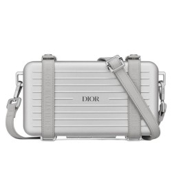 Fake Christian Dior And Rimowa Aluminum Personal Clutch On Strap Silver Replica