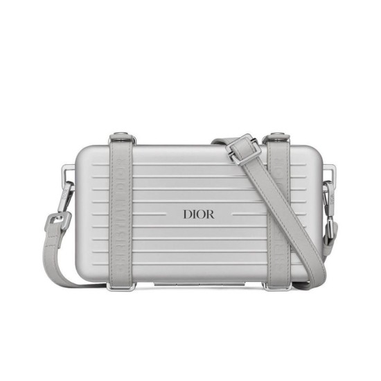 Fake Christian Dior And Rimowa Aluminum Personal Clutch On Strap Silver Replica