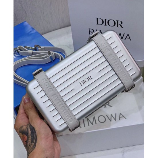 Fake Christian Dior And Rimowa Aluminum Personal Clutch On Strap Silver Replica