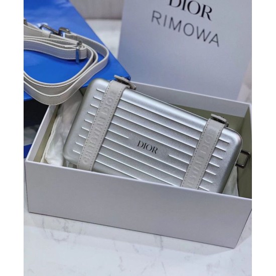 Fake Christian Dior And Rimowa Aluminum Personal Clutch On Strap Silver Replica
