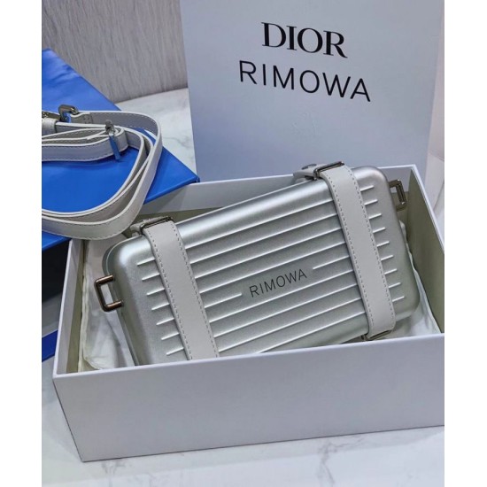 Fake Christian Dior And Rimowa Aluminum Personal Clutch On Strap Silver Replica