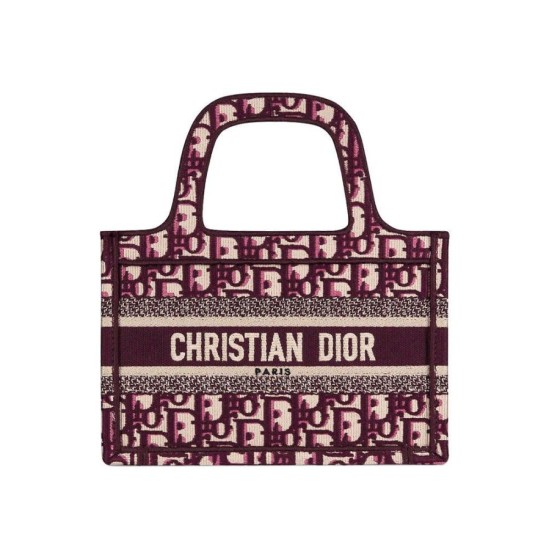 Replica Christian Dior Mini Book Tote Original Dior Oblique Embroidered Canvas Bag Red