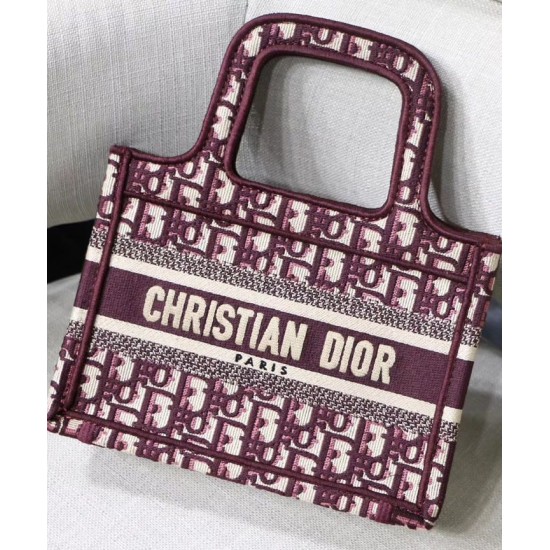 Replica Christian Dior Mini Book Tote Original Dior Oblique Embroidered Canvas Bag Red