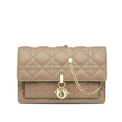 Fake Christian Dior Lady Dior Chain Pouch Apricot Replica