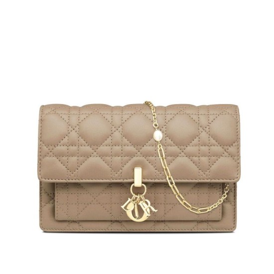 Fake Christian Dior Lady Dior Chain Pouch Apricot Replica