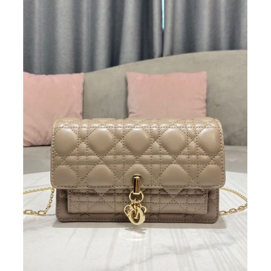 Fake Christian Dior Lady Dior Chain Pouch Apricot Replica