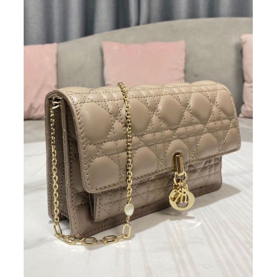 Fake Christian Dior Lady Dior Chain Pouch Apricot Replica
