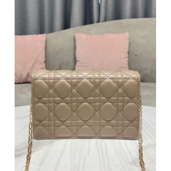 Fake Christian Dior Lady Dior Chain Pouch Apricot Replica