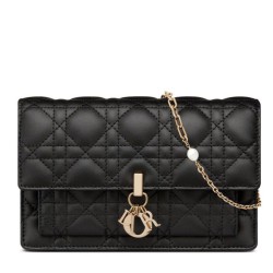 Fake Christian Dior Lady Dior Chain Pouch Black Replica