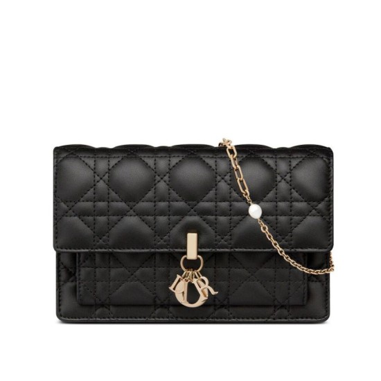 Fake Christian Dior Lady Dior Chain Pouch Black Replica