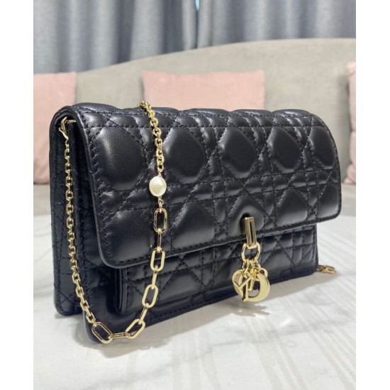 Fake Christian Dior Lady Dior Chain Pouch Black Replica