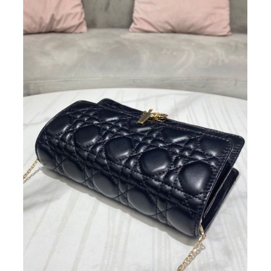 Fake Christian Dior Lady Dior Chain Pouch Black Replica