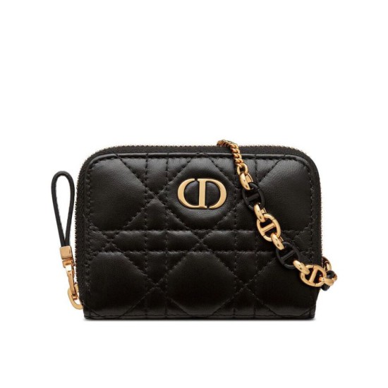 Replica Christian Dior Mini Dior Caro Zipped Pouch Black