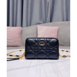 Replica Christian Dior Mini Dior Caro Zipped Pouch Black