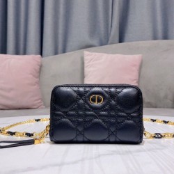 Replica Christian Dior Mini Dior Caro Zipped Pouch Black
