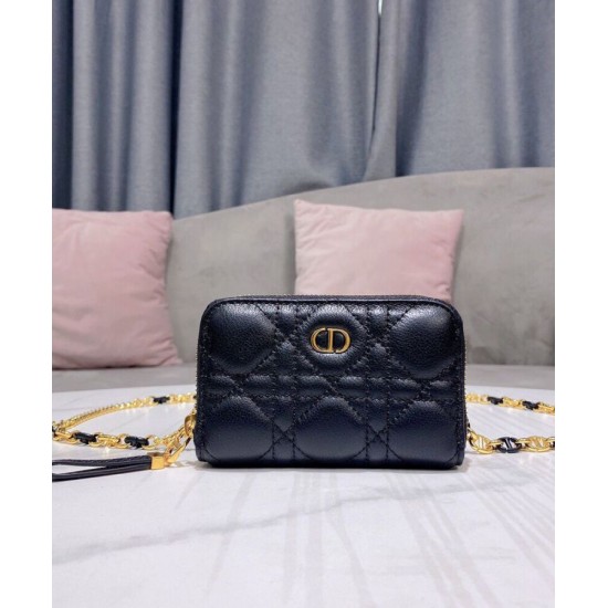 Replica Christian Dior Mini Dior Caro Zipped Pouch Black