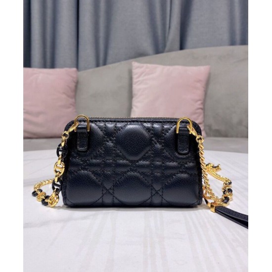 Replica Christian Dior Mini Dior Caro Zipped Pouch Black