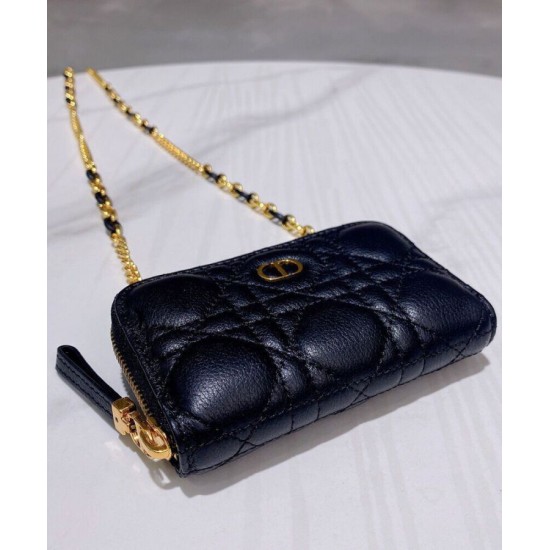 Replica Christian Dior Mini Dior Caro Zipped Pouch Black